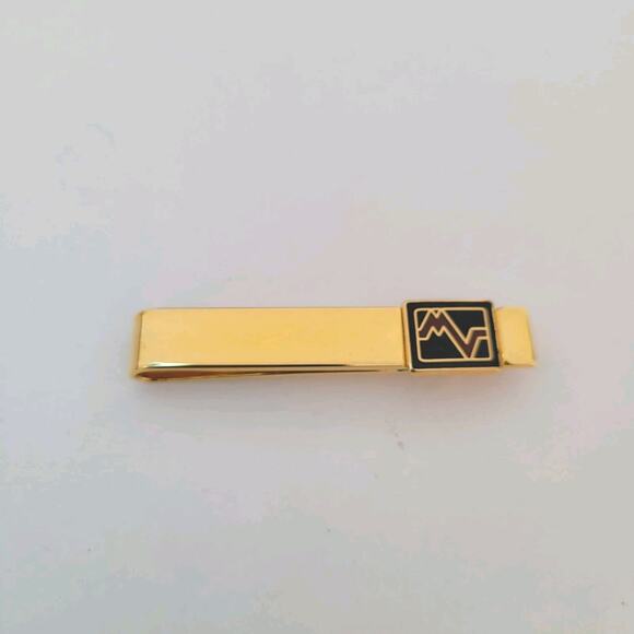 Mario Valentino Other - Mario Valentino MV USA Vintage Tack Tie Clasp Clip Bar Gold Black Retro Logo